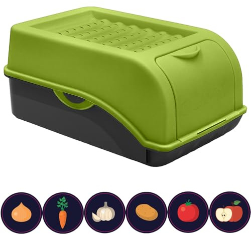 ARTECSIS® 1 x Kartoffel Aufbewahrungsbox mit Deckel für 2,5 kg Kartoffeln (grün) - Vorratsbehälter & Vorratsdosen Gemüse & Lebensmittel - Kartoffelbox, Zwiebelbox, Gemüsebox (inkl. 6 Aufkleber)