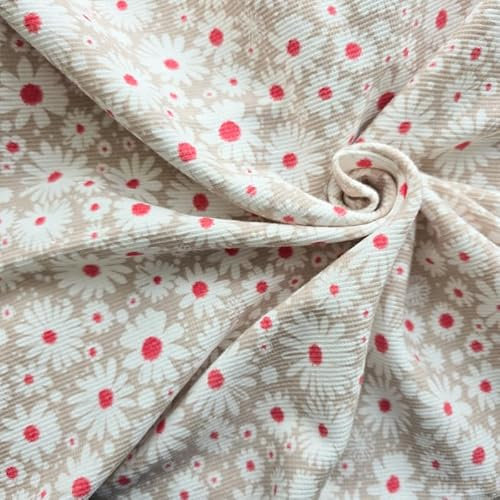 PAWOTEX Ripp jersey Blumen Rib Jersey Bedruckt Ribstrick Elastische Ökotex Rib Jersey Meterware für Bekleidung Kinder, Mädchen, Jungen oder Frauen 100x50cm 240g