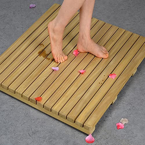 Alfombrilla de ducha antideslizante de madera maciza natural para plato de ducha (30 x 30 cm)
