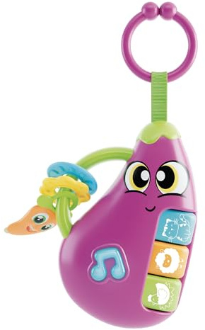 Lisciani - CAROTINA Baby - Hochet Bébé Aubergine - Jouet Musical pour Enfants dès 3 Mois - Sons d’Animaux et Lumières - Anneaux de Dentition Sécurisés - Éveil Sensoriel - Jeux Éducatif Bébé