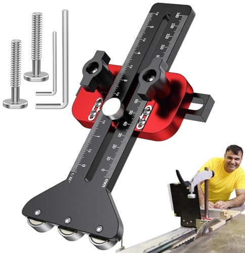 Thin Rip Jig, Adjustable Aluminum Alloy Planner Guide, 9.84x5.51x1.97 inches Precision Fence Cutting Tool, Table Saw Jig with 3 Pulley System for Router and Woodworking