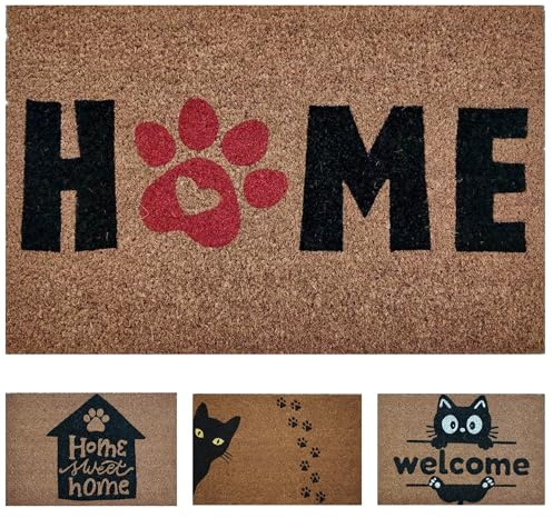 Fußmatte Katze Kokos Außen und Innen Lustig, 60x40 cm. Welcome Katzenpfote | Rutschfeste Kokos Türmatte für Haustür, Innen & Aussen, Ideal Schmutzfang und Eingangsmatte, Doormat Motiv Katze & Hund