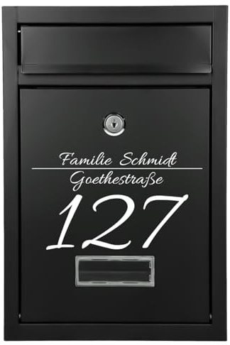 Verda Designer Briefkasten personalisiert 32 x 21,5 x 8,5cm, UV-Farbe, Edelstahl, Postkasten, Wandbriefkasten Namensschild, Schwarz SN3664-2 (2)