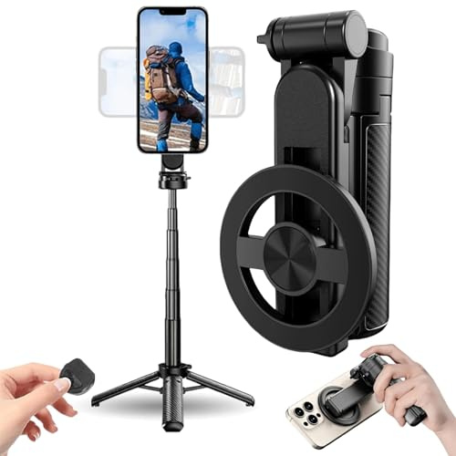 2025 New 4-In-1 Multifunctional 360° Rotation Magnetic Selfie Stick, Phone Tripod with Wireless Remote for iPhone & Android, Portable Extendable Phone Stand for Video Recording & Vlogging (1PC)