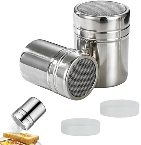 2 Stück Puderzuckerstreuer,Mehlstreuer mit Deckel,Kakaostreuer für Cappuccino,Staubzuckerstreuer,Zimtstreuer,Kakao Streuer Cappuccino,Staubzuckermühle,Puderzucker Streuer für Kaffee,Zucker,Salz,Mehl