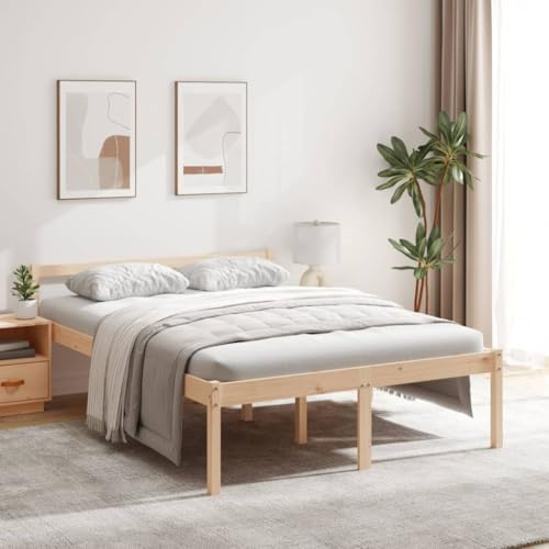 YuuSsea Seniorenbett 140x190 cm, Massivholz Kiefer unbehandelt, hohe Sitzhöhe 45cm, mit Kopfteil, extra Stauraum, Robustes Bettgestell für Schlafzimmer