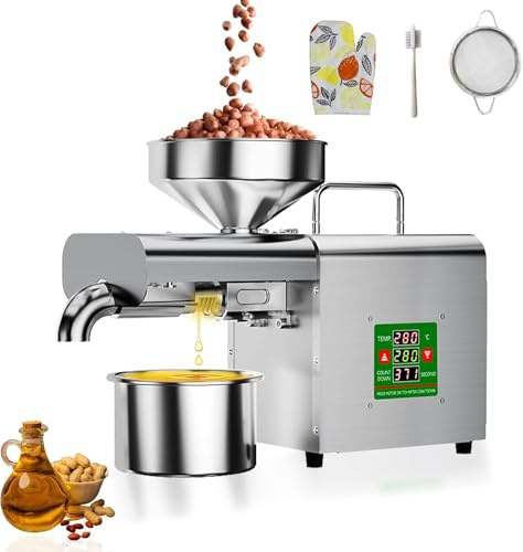 Home Commercial Automatic Oil Press Machine,800W Steel Stainless Hot & Cold Oil Press Extractor, Electric Oil Maker for Olive Peanut Sesame Coconut Sunflower Seeds Soybean Walnut (X3)