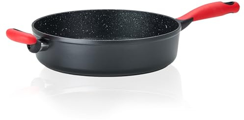 KHG Servierpfanne aus geschmiedetem Aluminium 28 cm, Antihaft, Silikon | 3-lagige ILAG Antihaftbeschichtung, Für Induktion & alle Herdarten, Hitzeisolierende Griffe aus Silikon und leicht raue