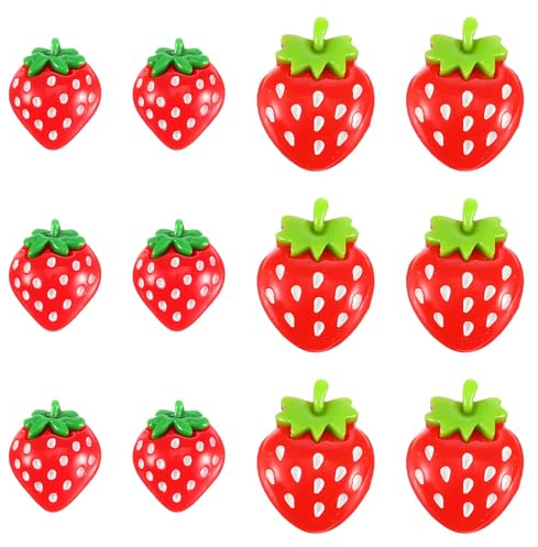 Piriuuo 12 Pcs Strawberry Fridge Magnets, 2 Sizes Cute Red Fridge Magnets Resin Decorative Magnet for Kitchen Pictures Whiteboard Locker Decor (6 Small + 6 Large)