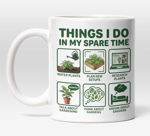 Millhouse Prints Things I Do in My Spare Time Gardening Mug – Funny Gardener Coffee Cup – Green Plant Lover Design – 11oz Ceramic