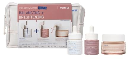 KORRES APOTHECARY WILD ROSE Strahlender Teint – Expert Trio, Vorteilsset mit Creme 40ml, 2-Phasen Booster 15ml & SMART YOGHURT™ Serum 15ml für Glow, Feuchtigkeit und ein ebenmäßiges Hautbild