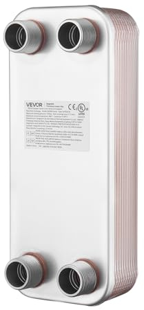VEVOR Scambiatore di Calore a Piastre Brasate 126 x 301 mm, Scambiatore Acqua-Acqua con 20 Piastre, Acciaio Inox Resistente, Staffa di Montaggio, Fino a 330K BTU, per Caldaie e Riscaldamento Radiante