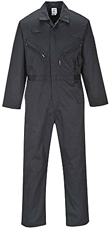 Portwest C813 Men's Liverpool Work Overalls Protective Boiler Suit Polycotton Coveralls Durable Workwear for Mechanics Warehouse Garages DIY Black, Small