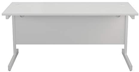Office Hippo Heavy Duty Rectangular Cantilever Desk, Home or Office Use - Integrated Cable Ports, 160cm x 80cm - White Frame/White Top - 5 Yr Warranty