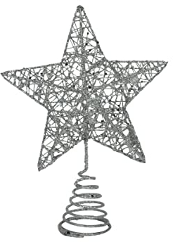 Gisela Graham Silver Colour Glitter Mesh Tree Top Star - 20cm, One Size, JNS_435244