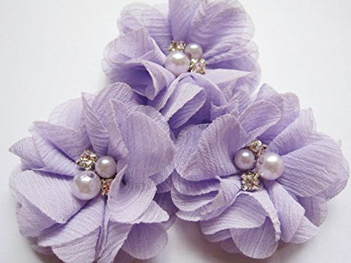 YYCRAFT 20 Stück Chiffon Blumen mit Strass und Perlen Hochzeit Dekoration/Haar Accessoire Handwerk/Nähen Craft(Lavendel,5cm)