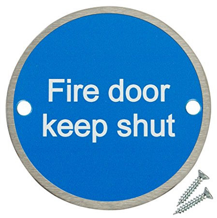 Fire Door Guru® - Fire Door Keep Shut - Pack of 10 - Stainless Steel Safety Sign 76mm Disc - Fixings Included