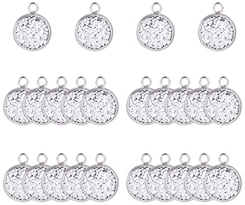PandaHall 30 Stück 12mm 304 Edelstahl Kreis Anhänger Trays Connector Charms mit 30 Stück 12mm Harz Cabochons für die Herstellung von DIY Schmuckherstellung