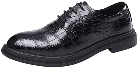 Celucke Derby-Schuhe Herren Schnürhalbschuhe aus PU in Kroko-Optik, Spitz und Lang Geschnittene Anzugschuhe Männer Derbys Schnürschuhe Freizeitschuhe Hochzeit Casual