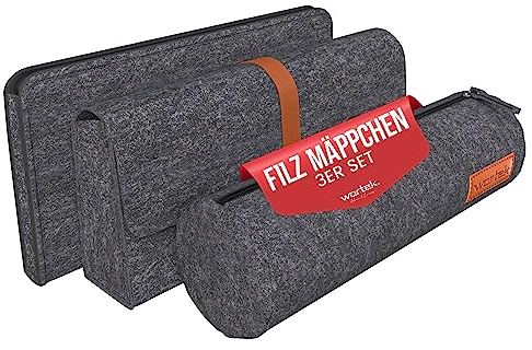wortek Filz Federmäppchen schwarz 3er Set – Federtasche Federmappe Mäppchen Etui Stifte – Schlamppermäppchen Pencil case Federmäppchen Mädchen Jungen Erwachsene – Federpenal Schulmäppchen Stifteetui