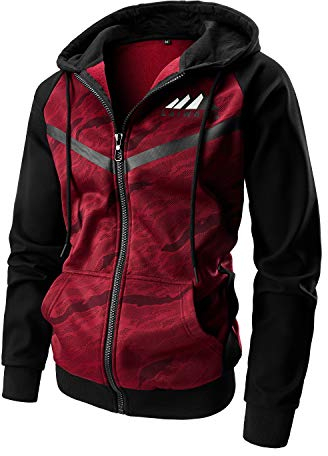 LAIWANG Herren-Kapuzenpullover mit Farbblock-Reißverschluss, ultimativer schwerer Fleece-Hoodie, Camouflage, mit Kanga-Tasche, Weinrot, Camouflage, Medium