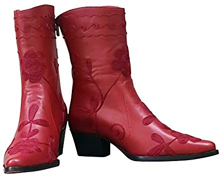 Fairytale Cuoio Mallorca Breve Cowboy Stivali in Pelle per Le Donne Breve Cowboy Nero Rosso Diamante, Rosso (Rosso), 40.5 EU