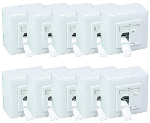 BIGtec 20 x Netzwerkdose Aufputz Unterputz CAT.6a 2 x RJ45 Buchse universal LAN Dose POE PoE+ fähig signalweiß RAL9003 geeignet für Verlegekabel Netzwerk-Kabel CAT8 CAT7 CAT6a CAT6 CAT5
