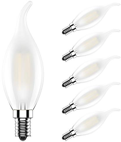 Ziefgn 5X E14 LED Filament Leuchtmittel Dimmbar 4W Glühfaden LED Kerzenlampe Warm weiß 2700K C35 Kerzenform Edison Birne 400LM Ersatz für 40W Glühlampen AC220V-240V Matt Glas