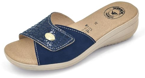 JOMIX Pantofole Donna Estive Ortopediche da Anziani Ciabatte Comode Anatomiche Riposanti da Casa con Strappo Suola Zeppa per Signora Made in Italy ITD1507 Blu 38