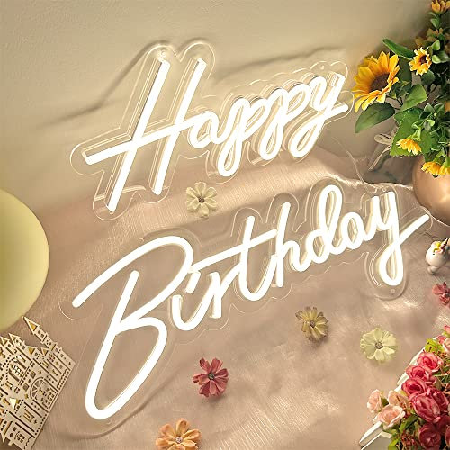 Happy Birthday Neon Sign Large 40/23 - Happy Birthday Sign 12V - Happy Birthday Light Up Sign with Dimmable Switch - 2PCS Reusable Happy Birthday LED for Backdrop for All Age - Bdun, Warm White