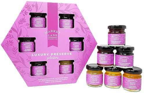 Jam Preserve Gift Set | Strawberry Raspberry Blackcurrent Lemon Curd Orange Ginger | Breakfast and Afternoon Tea Accompaniment | 6 x 42g Mini Jars
