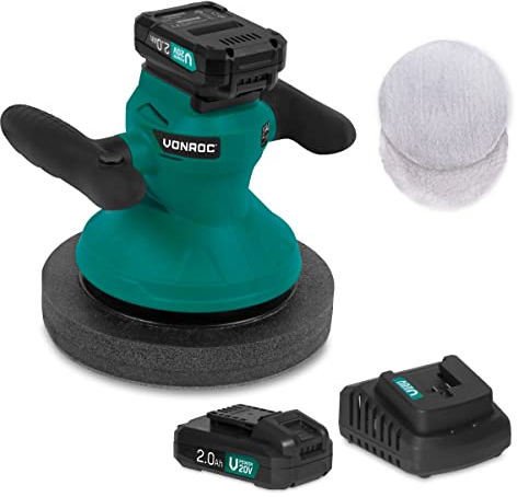 VONROC Lucidatrice Auto a Batteria 20V – Ø240mm – 2 Batterie 2.0Ah + Caricatore – Lucidatrice Eccentrica per Auto e Barca – Cera, Polish, Senza Fili – Piattaforma VPower