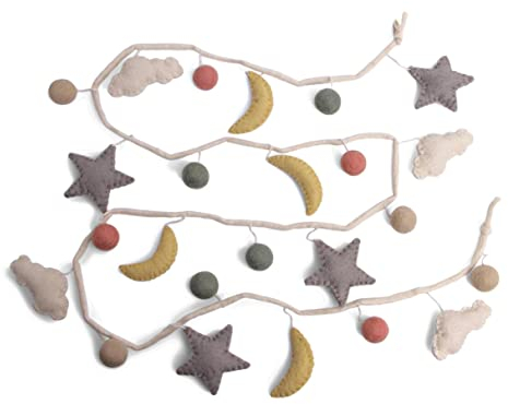Én Gry & Sif Girlande Mond & Sterne aus Filz, Kinderzimmer Deko zum Aufhängen, Handmade, Wandbehang, Wanddeko Babyzimmer, 190cm, 12213