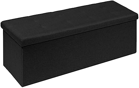 Bonlife 110cm Extra Large Ottoman Storage Box with Lid,Black Folding Toy Chest Boxes Bedroom End of Bed Storage Bench Footstools for Living Room
