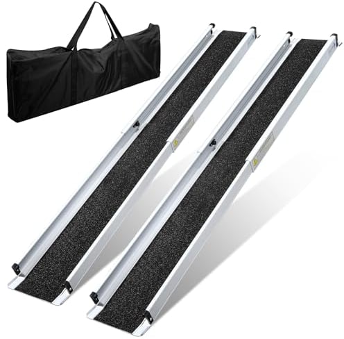 Sonnewelt 2 x 87-152 cm Rollstuhlrampe, Aluminium Auffahrrampe bis 300 kg, Rampe Rollstuhl, Teleskoprampe mit Textiltasche, Rollstuhlrampe Klappbar, Rollstuhlrampen, Treppenrampe für Rollstuhl