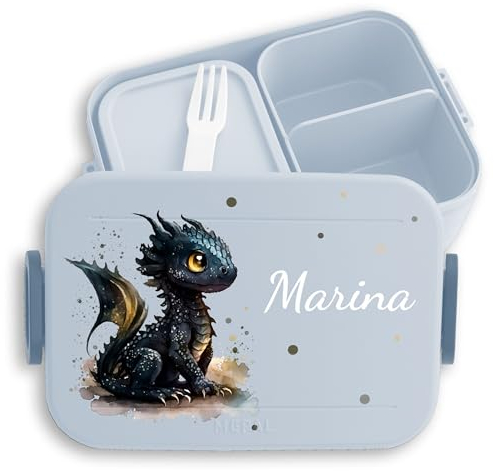 Kinder Bento Box Midi für Mepal Bentobox - Brotbox süßer Drache mit Namen Lunchbox Nachtdrache Vesperbox Dragon I Drachen I Drachenzähmen - 900 ml - Hellblau - frühstücksbox schule junge