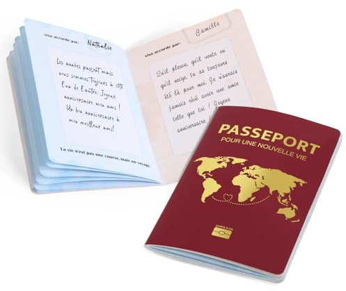 Livre d'or Passeport pour Une Nouvelle Vie Livre D'or Mariage 40 Pages Livre de Visiteur Couverture Forme de Passeport de Départ Guest-Book avec Enveloppe pour Mariage Baptême Anniversaire Retraite