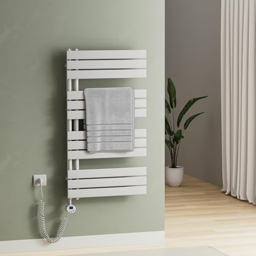 S'AFIELINA Badheizkörper Elektrisch Weiß, Handtuchheizkörper mit Thermostat und Timer, Design Handtuchhalter Heizkörper Bad 600W für ca. 6 m², Heizung Energiesparend, 1041x600mm