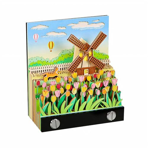 3D Kalender,2025 3D-Abreißen Notizblock Tischkalender-Notizblock mit Licht 3D Memo Pad Papier Kunst Windrädchen Kreatives Papier Schnitzen Geschenk Desktop Dekoration
