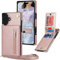 Ysnzaq Coque pour Apple iPhone 16 6.1 avec Cordon, Housse Portefeuille Cuir PU Zipper avec [Béquille] [Porte-Cartes] Lanyard Coque pour iPhone 16 / Apple 16.XK Rose Gold