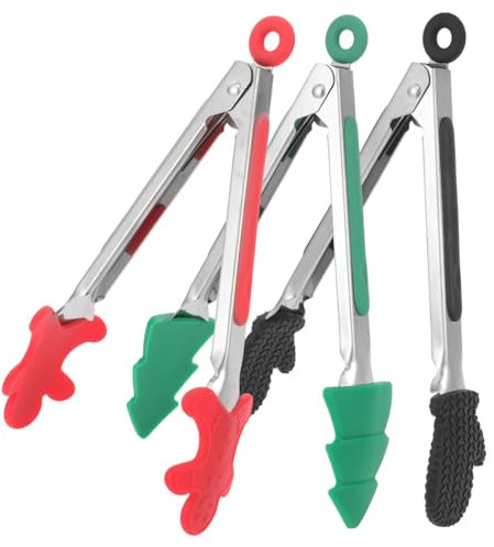 Garneck 3pezzi Pinze Da Cucina Natale Inossidabile e Silicone Design Creativo Pinze Per Friggitrice Ad Aria Ottime Per Pane e Alimenti e Antiscivolo