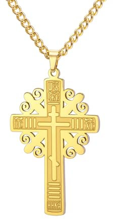 EUEAVAN Russisch Orthodoxe Kreuz Halskette Orthodoxe IC XC NIKA Kreuz Halskette Jesus Kruzifix Bizantinisches Kreuz Anhänger Christian Orient Kreuz Retro Religiöser Schmuck (orthodoxes Kreuz gold)