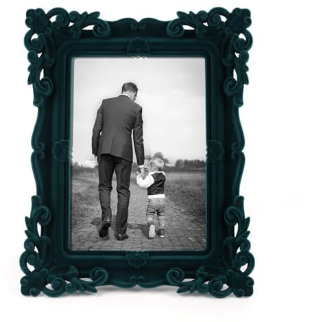 FOLKOR Vintage-Bilderrahmen, 12,7 x 17,8 cm, grüner kunstvoller Rahmen für Familienfotos, Kunstdrucke, Zeichnungen, 12,7 x 17,8 cm, viktorianischer dekorativer Rahmen mit echtem Glas und Ständer,