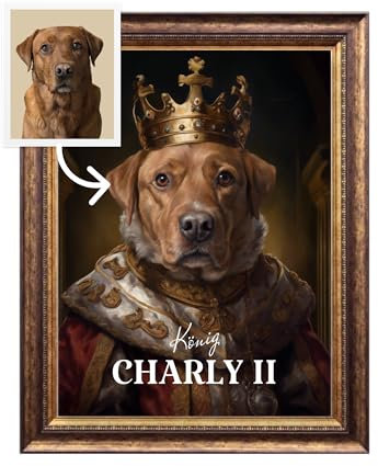 WAUZY Hund als König Poster (Royal Renaissance Stil) | Personalisiertes Portrait mit Hund - Lustige Geschenkidee für Hundebesitzer - Hund als Gemälde Bild (Hund)