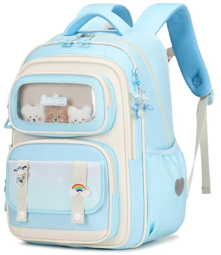 Tanou Schultasche Mädchen Rucksack Kinder Ergonomic Schulrucksack Kinderrucksack der 1. bis 5. Klasse Lässiger Ranzen Teenager für die Schule Reisen, 20 Liter, Blau