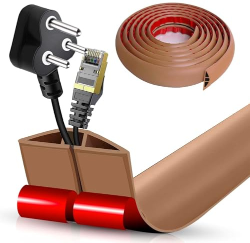 Flacher Kabelkanal Boden Selbstklebend | Flexible Kabelabdeckung für Deckenlampe & Boden | PVC Kabelschacht | Kabelmanagement in Büro & Wohnung (Hellbraun, 5cm x 1m)
