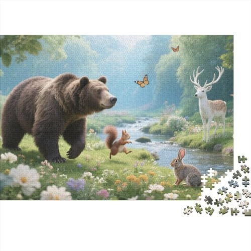 Animals Jigsaw Puzzle 1000 Piece The Brown Bear Is Walking by The Stream for Adults - Ultimate Brain Teaser & Wall Art 1000pcs (75x50cm)