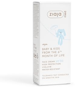 BABY & KIDS Crema Facial Bebé SPF50 | Protección Solar Cara Infantil desde 6 Meses | Resistente al Agua | Con Karité, Vitamina E | 50 ml | Vegana de ZIAJA MED