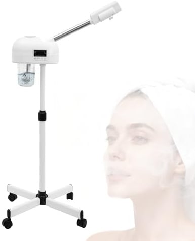 TONFEION 750W Gesichtsdampfer, Gesicht Dampfgerät mit LCD-Bildschirm, Professionelle Gesichtssauna Höhenverstellbar 58-68cm, Standing Gesichtsmaschine für Salon und Zuhause, Weiß