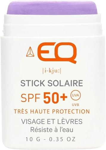 Eq | Stick solaire Visage Bio - Mauve - Très Haute protection SPF50+ - Tube 10g - Pour Sportifs et Enfants - Filtres Minéraux - Respecte le milieu Marin - Made In France